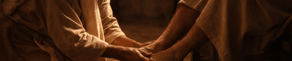 Jesus washing the disciples’ feet on Maundy Thursday demonstrating humility and servant leadership