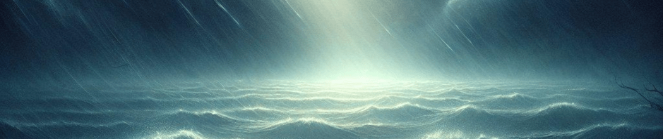 Small boat in a stormy sea with light breaking through clouds symbolizing peace and rest in God’s presence