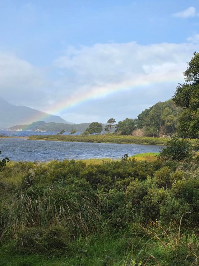 Rainbow over the green Irish countryside after a passing rain